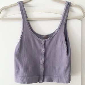 Lavender Ribbed Button-Up Crop Top